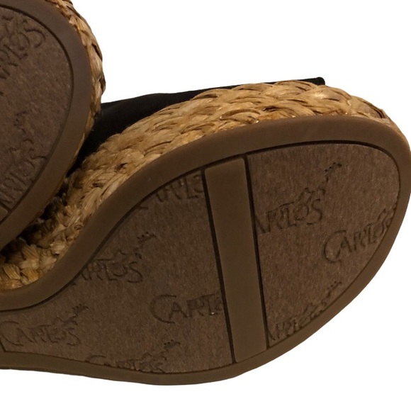 Carlos Santana Black Suede Leather Peep Toe Slingback Espadrille Wedges Sz 6.5 - Picture 6 of 7